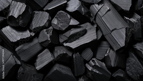 background texture of many black charcoal pieces photo