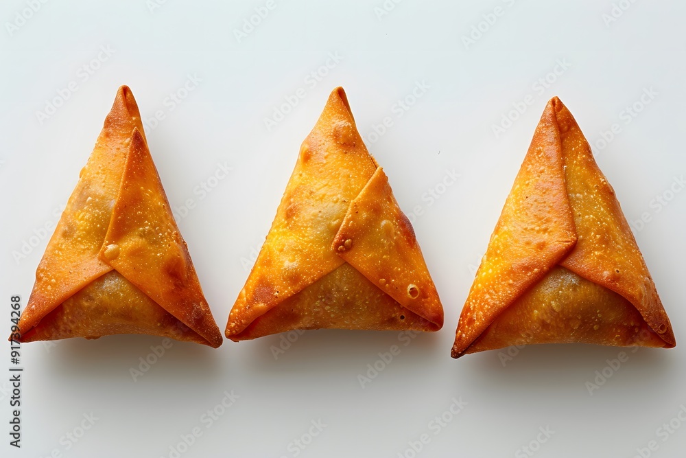 Golden Samosas on White Background, Crisp and Delicious Indian Snack, Top View with Copy Space, Perfect for Food Advertising and Cultural Culinary Concepts
Golden Samosas on White Background, Crisp and Delicious Indian Snack, Top View with Copy Space, Perfect for Food Advertising and Cultural Culinary Concepts