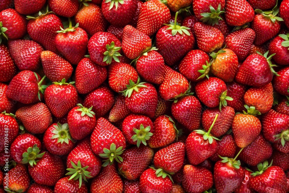 Red large ripe strawberries close-up, top view.
Background image of strawberries Red large ripe strawberries close-up, top view.
Background image of strawberries