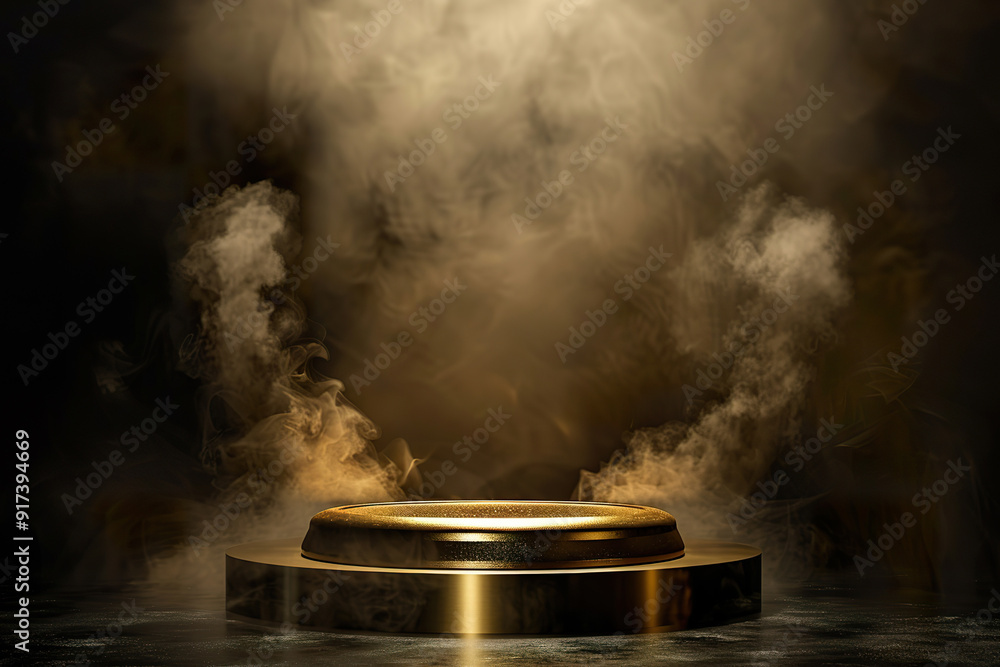 A gold podium with smoke and steam surrounding it, generative ai. A gold podium with smoke and steam surrounding it, generative ai.
