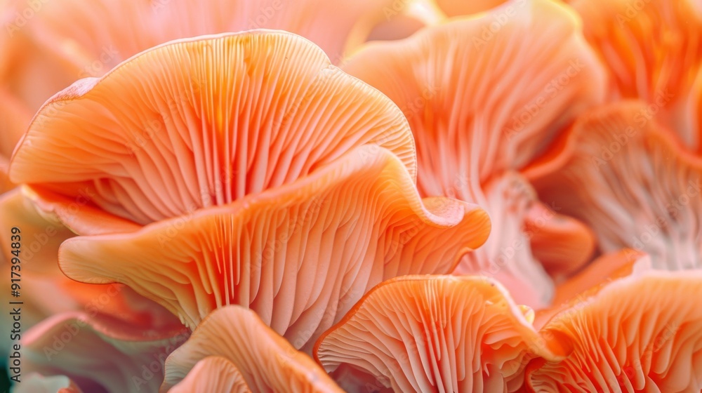 A vibrant close-up of delicate orange mushrooms, highlighting their intricate gills and textured caps. A vibrant close-up of delicate orange mushrooms, highlighting their intricate gills and textured caps.