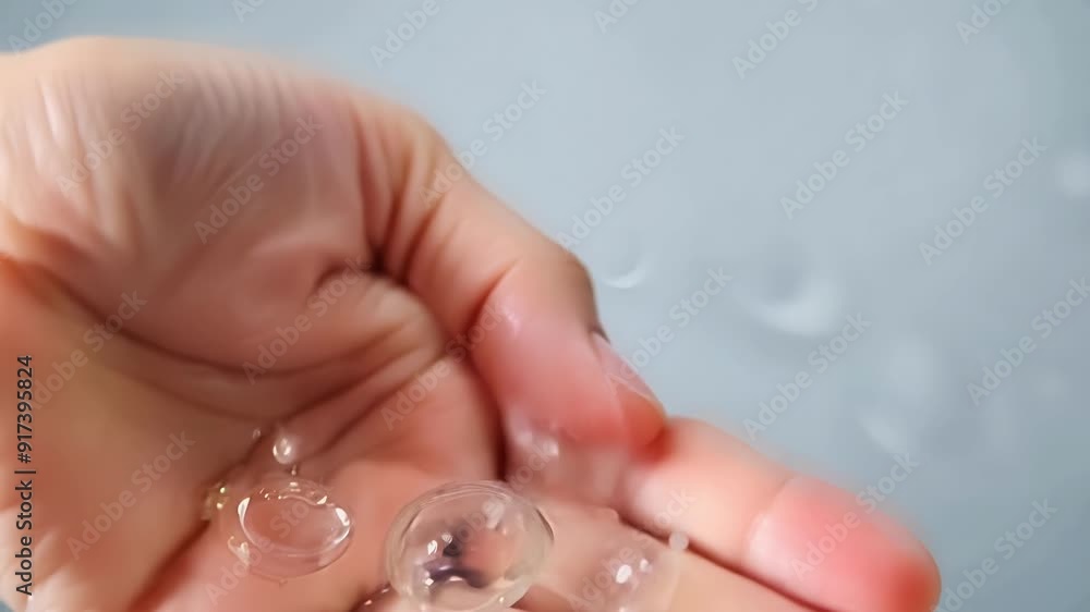 A hand gently scoops up a handful of refreshing Gel Bubbles showcasing the delicate yet effective nature of the product. A hand gently scoops up a handful of refreshing Gel Bubbles showcasing the delicate yet effective nature of the product.
