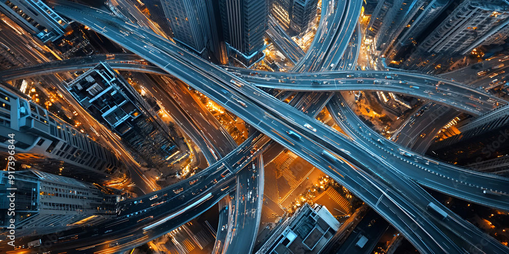 Dense Cityscape at Night with Illuminated Traffic Dense Cityscape at Night with Illuminated Traffic
