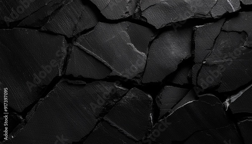 volumetric rock texture with cracks black stone background with copy space for design wide banner photo