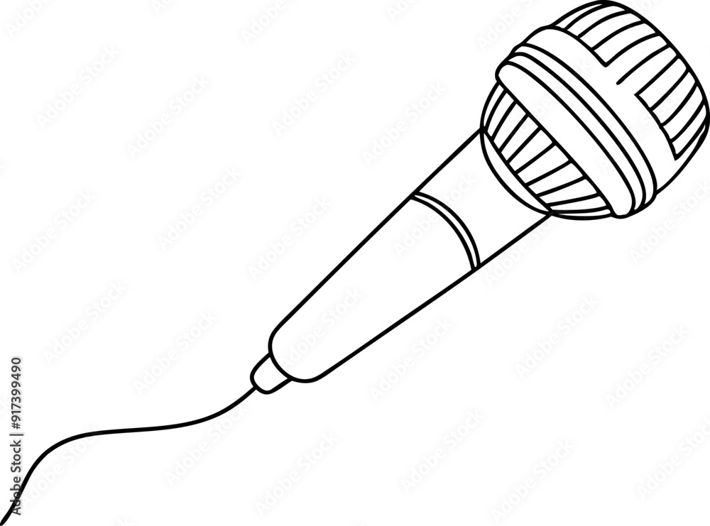 Fototapeta premium Black And White Outline Of A Microphone Drawing