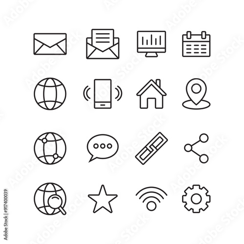 Vector illustration of icons for a website, icons for business, web design, outline.