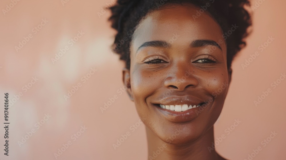 A close-up portrait of a cheerful woman with a radiant smile, posed against a soft, peach background, embodying warmth and happiness. A close-up portrait of a cheerful woman with a radiant smile, posed against a soft, peach background, embodying warmth and happiness.