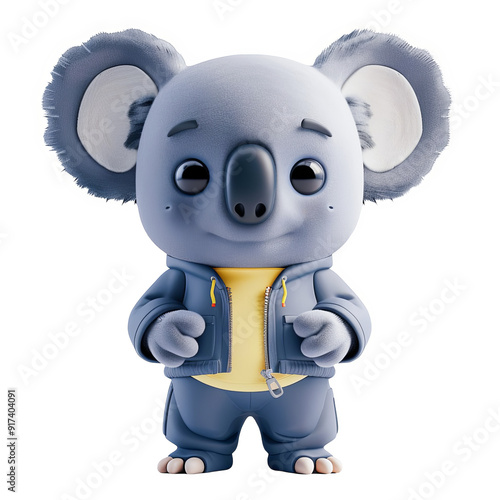 Cute Cartoon Koala Bear Wearing Clothes 3D Illustration PNG Isolated on Transparent Background for Graphic Design Projects, Marketing Materials, Social Media Posts, and More photo