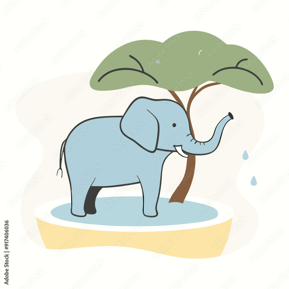 Obraz premium Elephant bathing vector illustration 