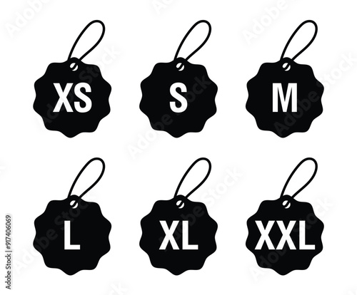 Clothes sizes sign XS S M L XL XXL. Label icon vector. Size clothing t-shirt for labels. Apparel sizes logo or icon. Eps10 vector illustration.