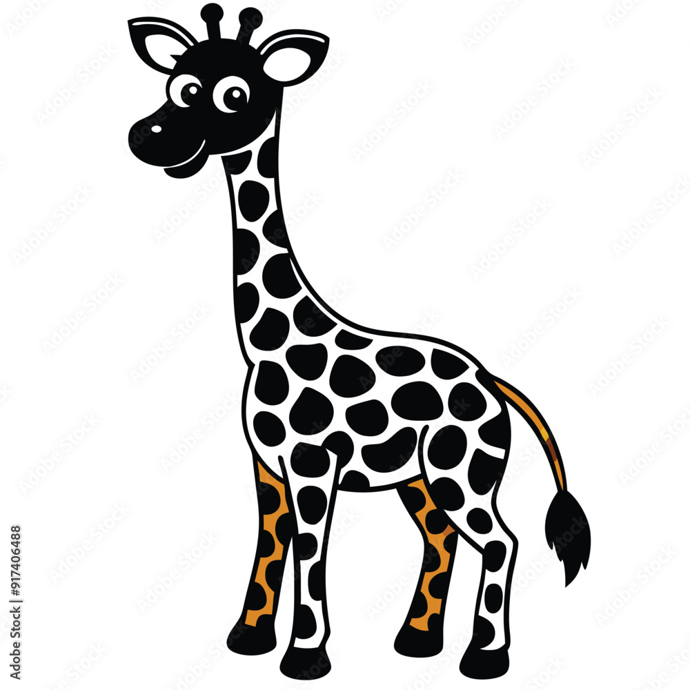 Obraz premium giraffe cartoon black color vector silhouette, 