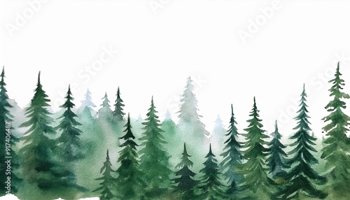 watercolor green pine forest landscape banner