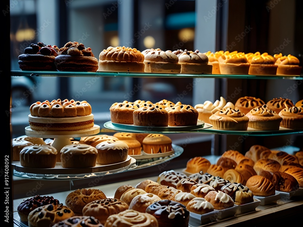 Window display of sweet pastries Window display of sweet pastries