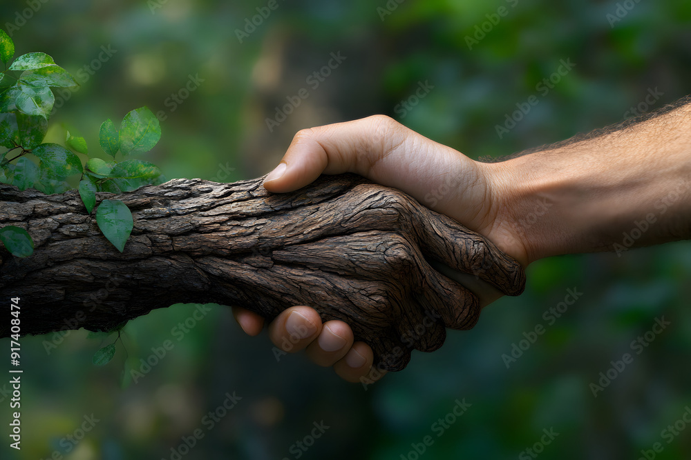 Human hand handshaking hand of nature, environment handshake Human hand handshaking hand of nature, environment handshake