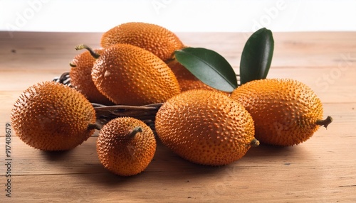 luo han guo monk fruit fructus momordicae momordica grosvenori siraitia grosvenorii on wooden background photo