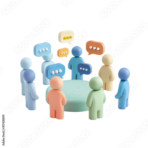 3D Render Diverse People Group Chat Bubbles Talking Communication Teamwork Collaboration Discussion Forum Concept Isolated on Black Background PNG photo