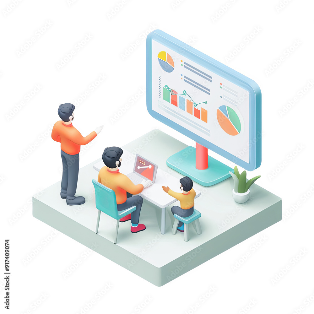 3D Illustration of Business People Analyzing Charts and Graphs on a Large Screen in an Office Setting, Business Strategy and Data Analysis Concept, PNG Image with Transparent Background 3D Illustration of Business People Analyzing Charts and Graphs on a Large Screen in an Office Setting, Business Strategy and Data Analysis Concept, PNG Image with Transparent Background