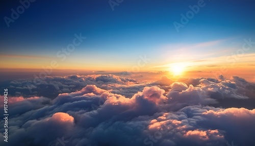 a beautiful sunset from above the clouds ai