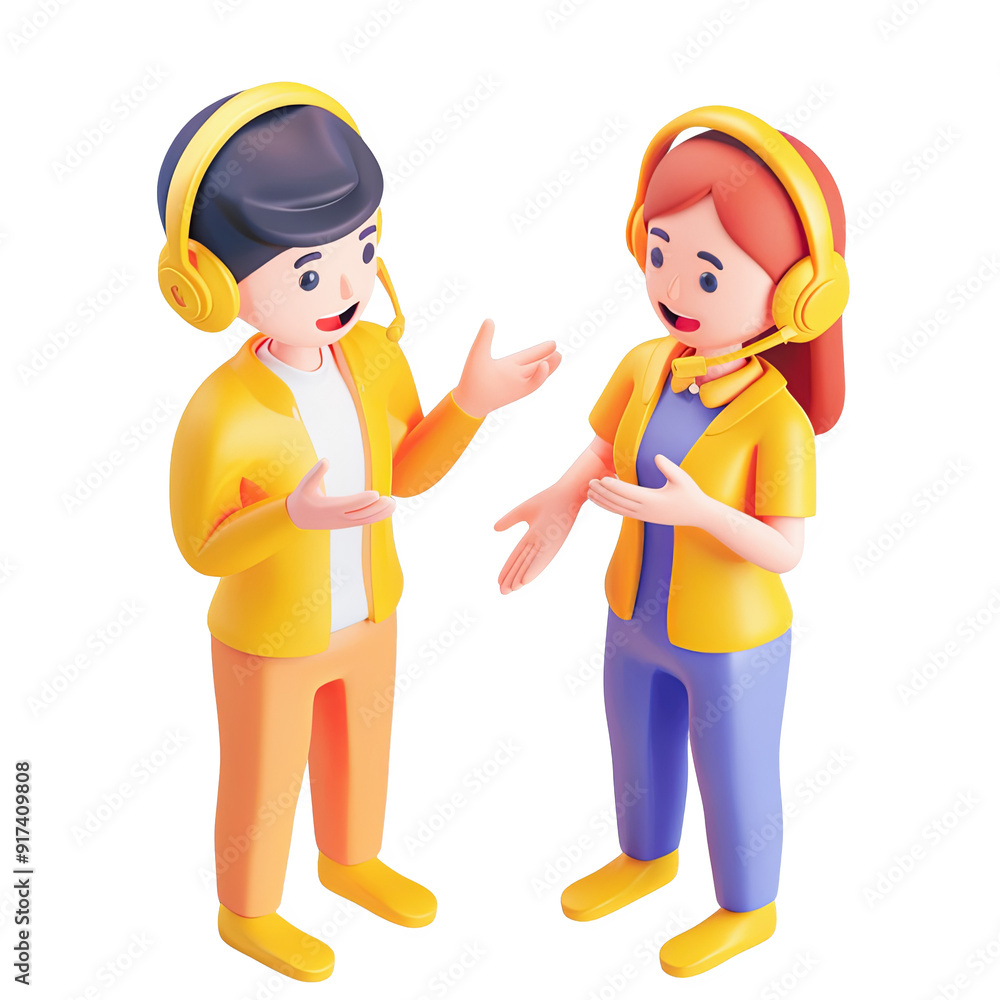 3D Illustration of Two Customer Service Representatives Wearing Headsets and Talking PNG Image on Transparent Background 3D Illustration of Two Customer Service Representatives Wearing Headsets and Talking PNG Image on Transparent Background