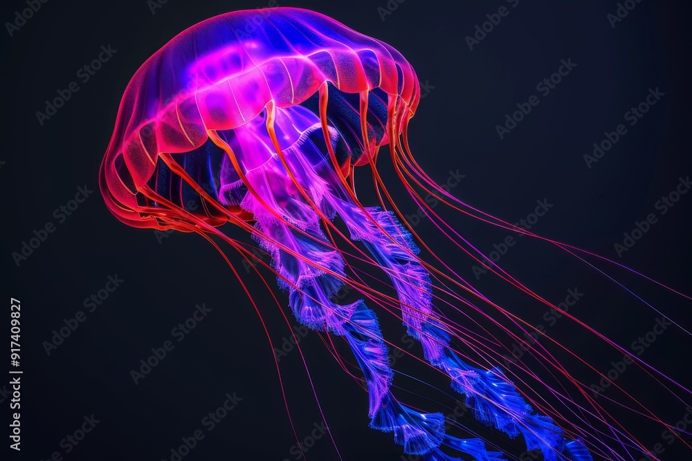 Close-Up of a Bioluminescent Jellyfish. Beautiful simple AI generated image in 4K, unique. Close-Up of a Bioluminescent Jellyfish. Beautiful simple AI generated image in 4K, unique.