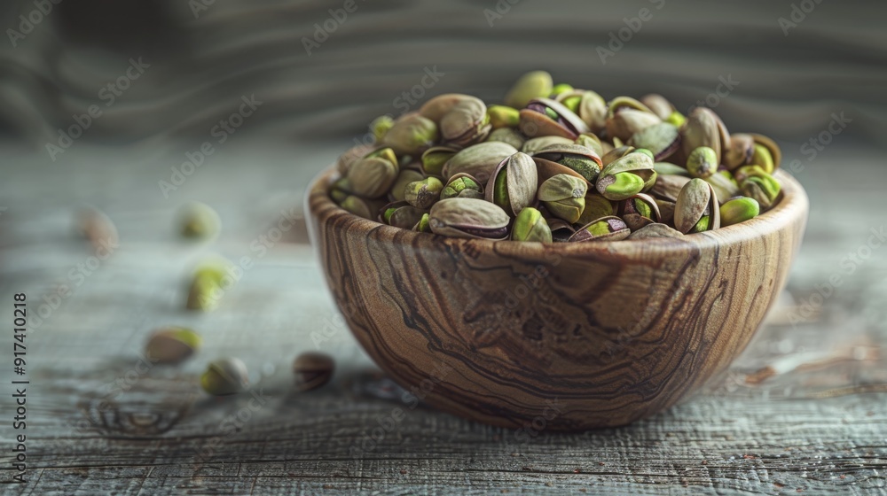 A finely crafted wooden bowl brimming with pistachios, set against a rustic wooden background, invoking a sense of natural simplicity and organic taste. A finely crafted wooden bowl brimming with pistachios, set against a rustic wooden background, invoking a sense of natural simplicity and organic taste.