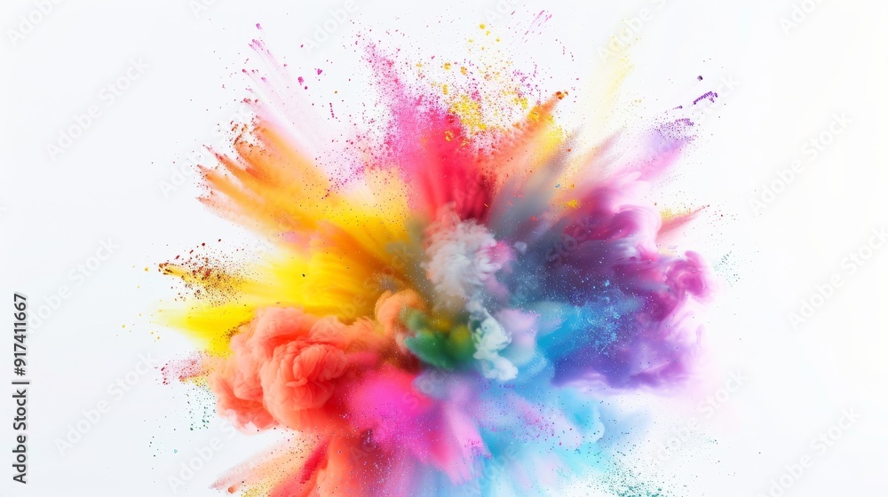 An explosion of vivid colors bursting on a white background, creating a dynamic and energetic visual spectacle. An explosion of vivid colors bursting on a white background, creating a dynamic and energetic visual spectacle.