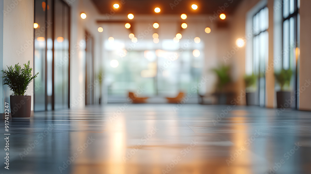 Blurred empty open space office. Abstract light bokeh at office interior background for design Blurred empty open space office. Abstract light bokeh at office interior background for design