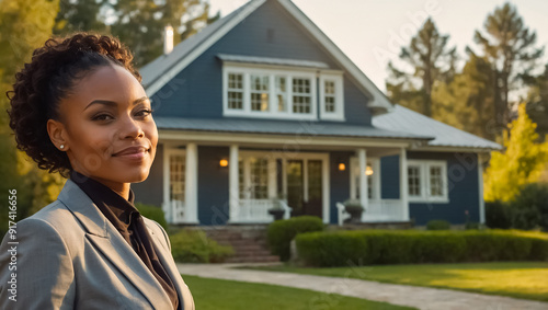 beautiful African American female realtor near country house