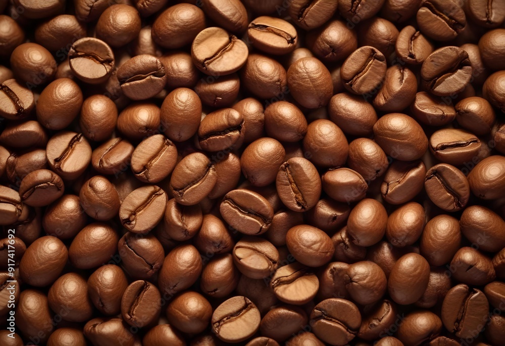 Fototapeta premium Close-up of roasted coffee beans, with their rich brown color and textured surfaces filling the frame