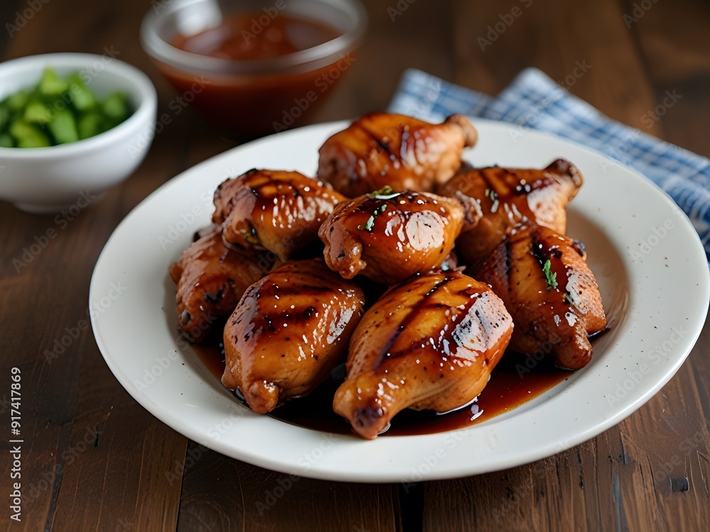 Roasted chicken with potatoes and herbs in a black dish. Roasted chicken with potatoes and herbs in a black dish.