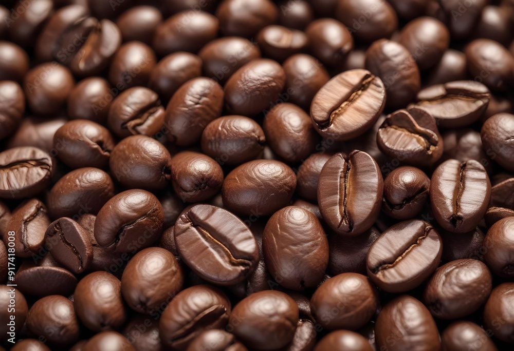 Close-up of roasted coffee beans, with their rich brown color and textured surfaces filling the frame Close-up of roasted coffee beans, with their rich brown color and textured surfaces filling the frame