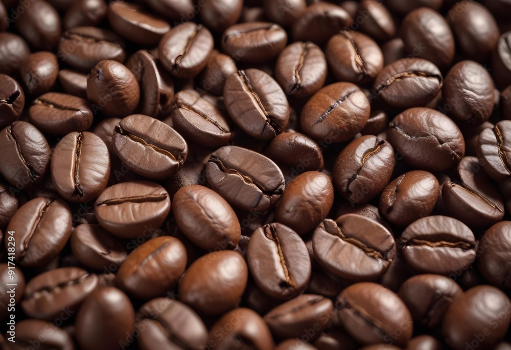 Close-up of roasted coffee beans, with their rich brown color and textured surfaces filling the frame Close-up of roasted coffee beans, with their rich brown color and textured surfaces filling the frame
