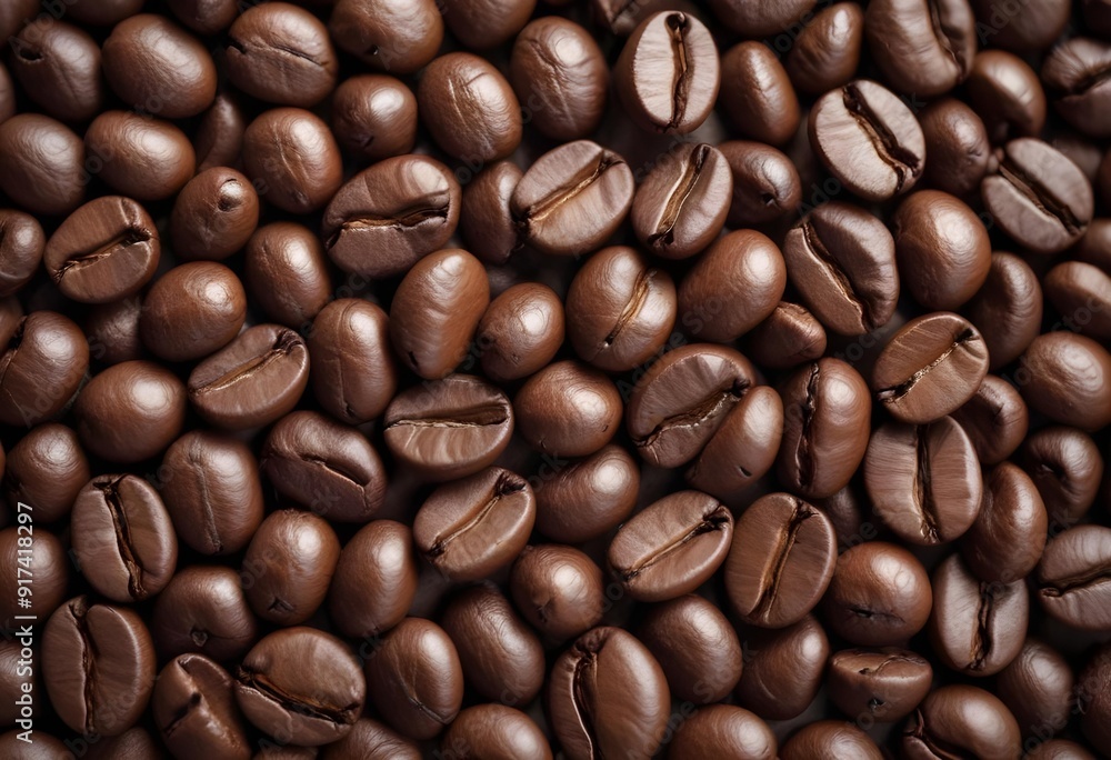 Fototapeta premium Close-up of roasted coffee beans, with their rich brown color and textured surfaces filling the frame