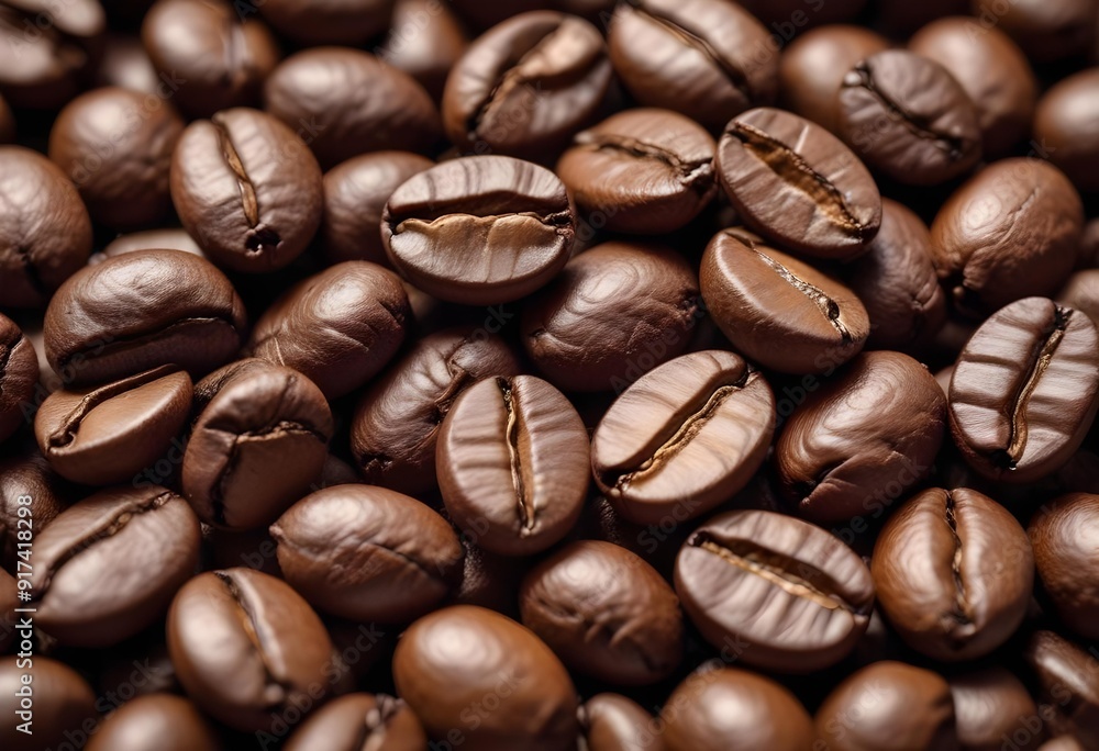 Close-up of roasted coffee beans, with their rich brown color and textured surfaces filling the frame Close-up of roasted coffee beans, with their rich brown color and textured surfaces filling the frame