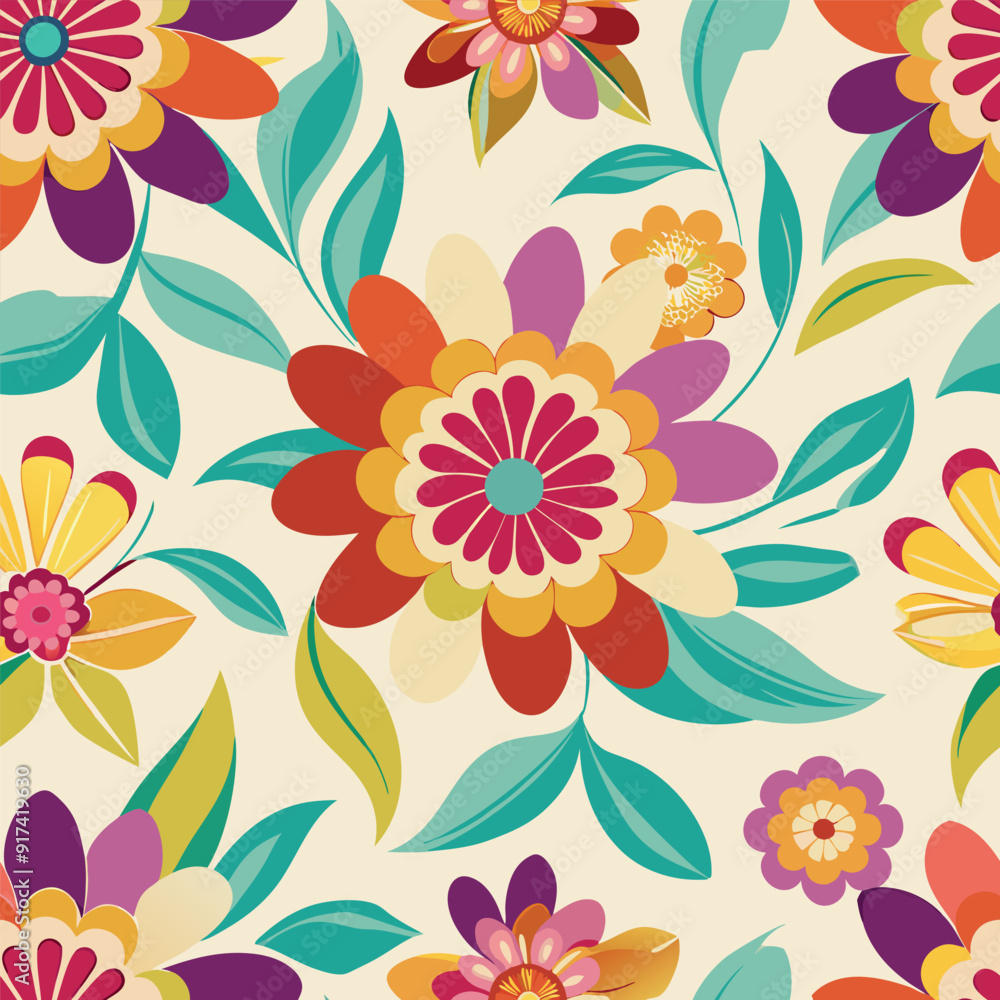 Obraz premium Colorful flower seamless pattern,vector hand drawn botanical element,doodle floral background,minimal botanical art,cute basic nature shapes wallpaper.