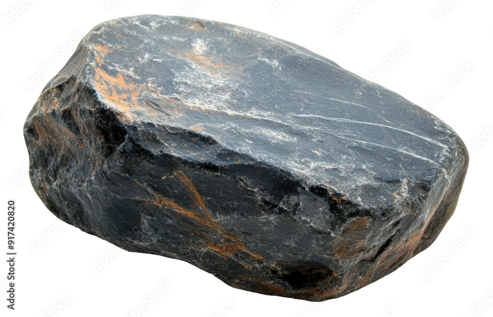 A large, smooth black stone with orange streaks, cut out - stock png. A large, smooth black stone with orange streaks, cut out - stock png.