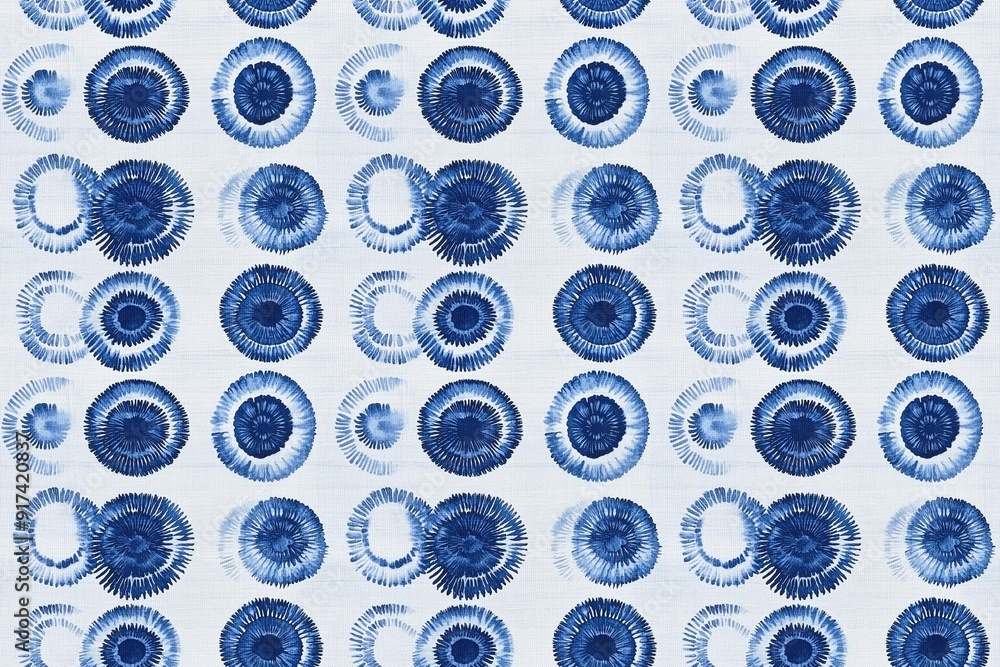 Exquisite indigo shibori textile showcasing circular motifs in traditional Japanese style Exquisite indigo shibori textile showcasing circular motifs in traditional Japanese style