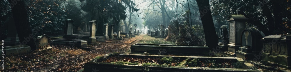 Fototapeta premium Eerie open grave in a deserted cemetery