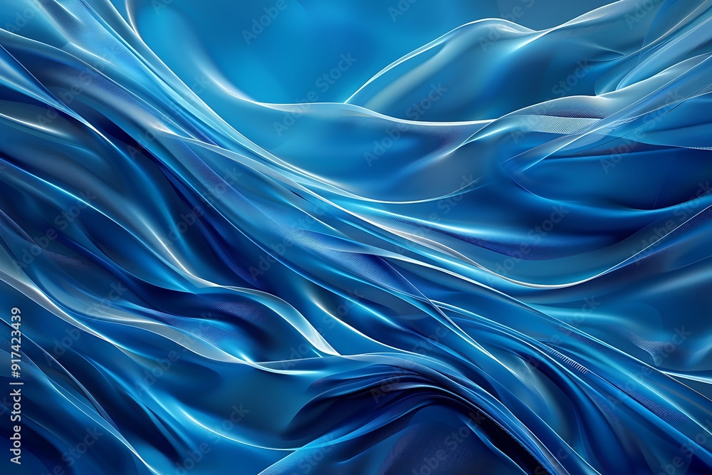Abstract wave, flowing lines and curves in shades of blue, dynamic and ...