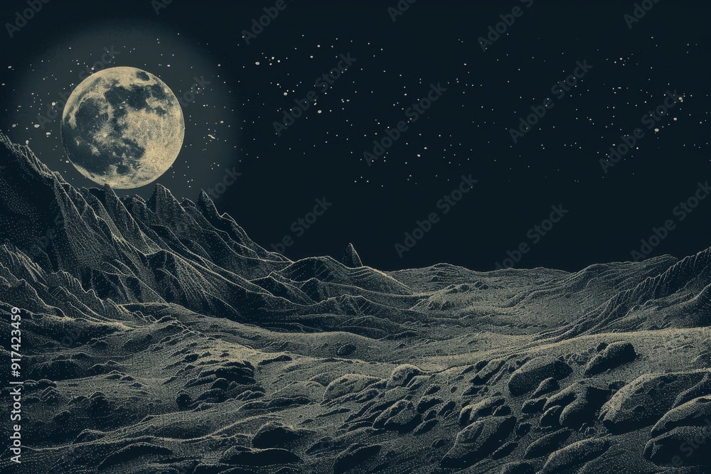 Fototapeta premium Retro Sci-Fi Background Futuristic landscape . Beautiful simple AI generated image in 4K, unique.