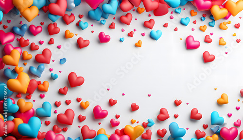 Multicolored Heart background. Valentine background design.3D Render design