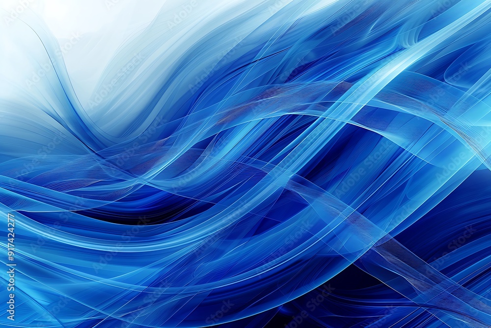 Abstract wave, flowing lines and curves in shades of blue, dynamic and rhythmic composition, evokes movement and energy, smooth gradients and soft highlights Abstract wave, flowing lines and curves in shades of blue, dynamic and rhythmic composition, evokes movement and energy, smooth gradients and soft highlights