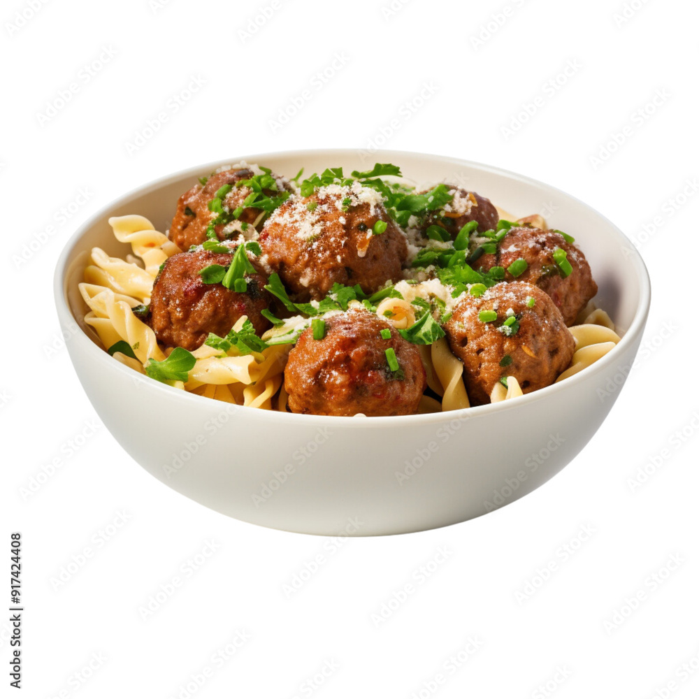 Spaghetti with meatballs and tomato sauce in bowl closeup shot isolated on a transparent background Spaghetti with meatballs and tomato sauce in bowl closeup shot isolated on a transparent background