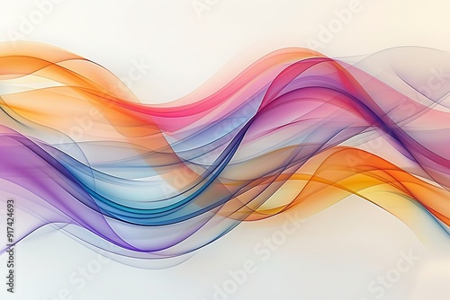 Abstract waves, flowing lines of vibrant colors on a minimalist canvas. Smooth curves, geometric precision, dynamic movement