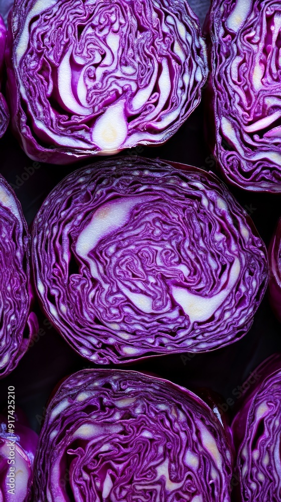 Close-up of sliced red cabbage, vibrant Close-up of sliced red cabbage, vibrant
