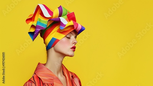 Modefotografie Nahaufnahme ausgefallenes edles Regenbogen Outfit photo