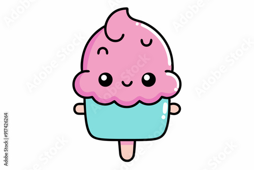 Kawaii Ice Cream Hand drawn coloring page for with thick lines, vector illustration  photo