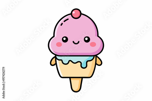 Kawaii Ice Cream Hand drawn coloring page for with thick lines, vector illustration  photo