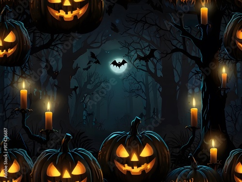 halloween background with pumpkin and bats photo