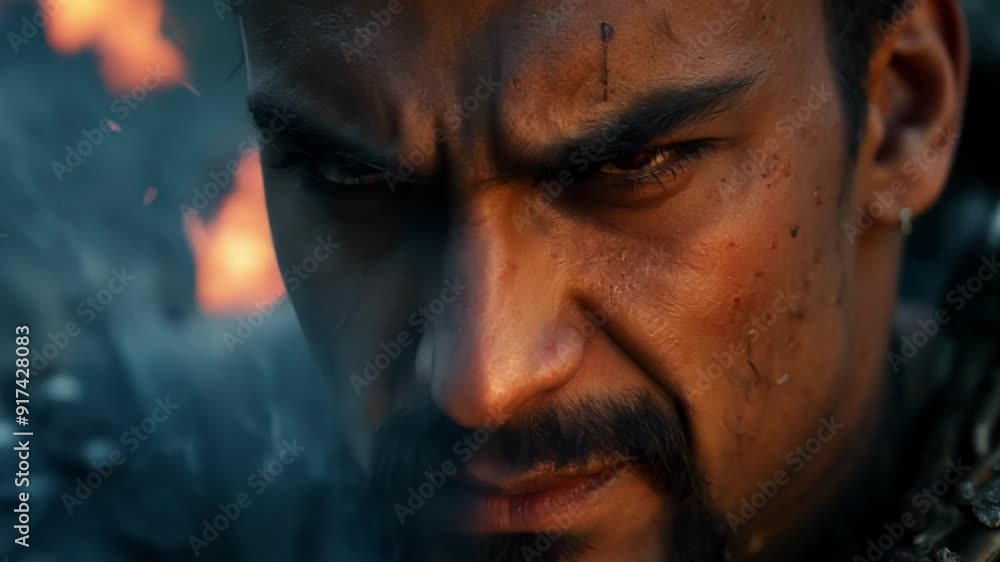 In the midst of battle a warriors face is a canvas of intense focus and determination. In the midst of battle a warriors face is a canvas of intense focus and determination.